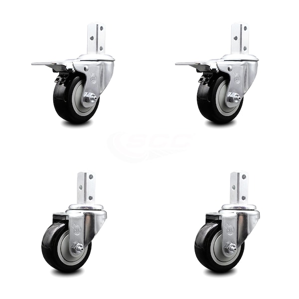 Service Caster 3.5 Inch Black Poly Swivel 3/4 Inch Square Stem Caster Total Lock Brakes, 2PK SCC-SQTTL20S3514-PPUB-BLK-34-2-S-2 - main